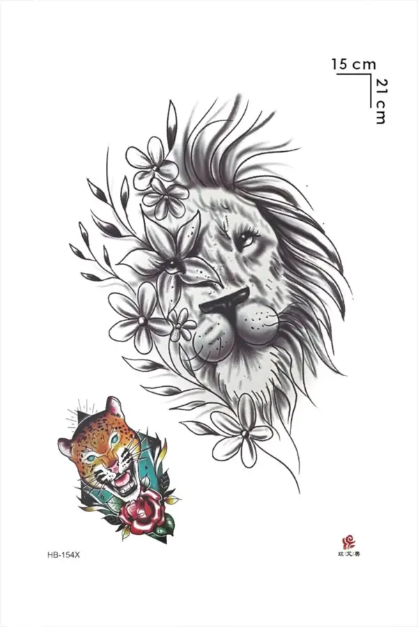 Aslan ve Çiçek Geçici Dövme Tattoo