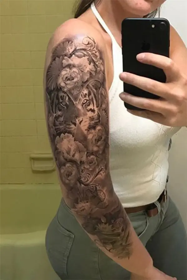 Geçici Kaplan ve Çiçek Kol Dövme Tattoo