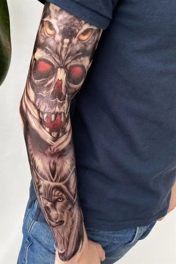 Kurukafa ve Baykuş Modelli Kol Dövme Tattoo