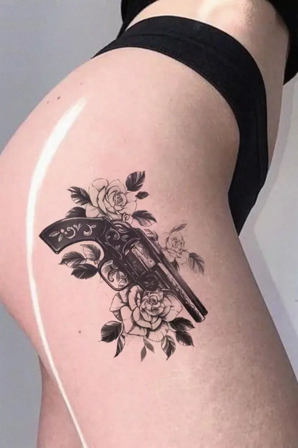 Silah ve Gül Geçici Dövme Tattoo